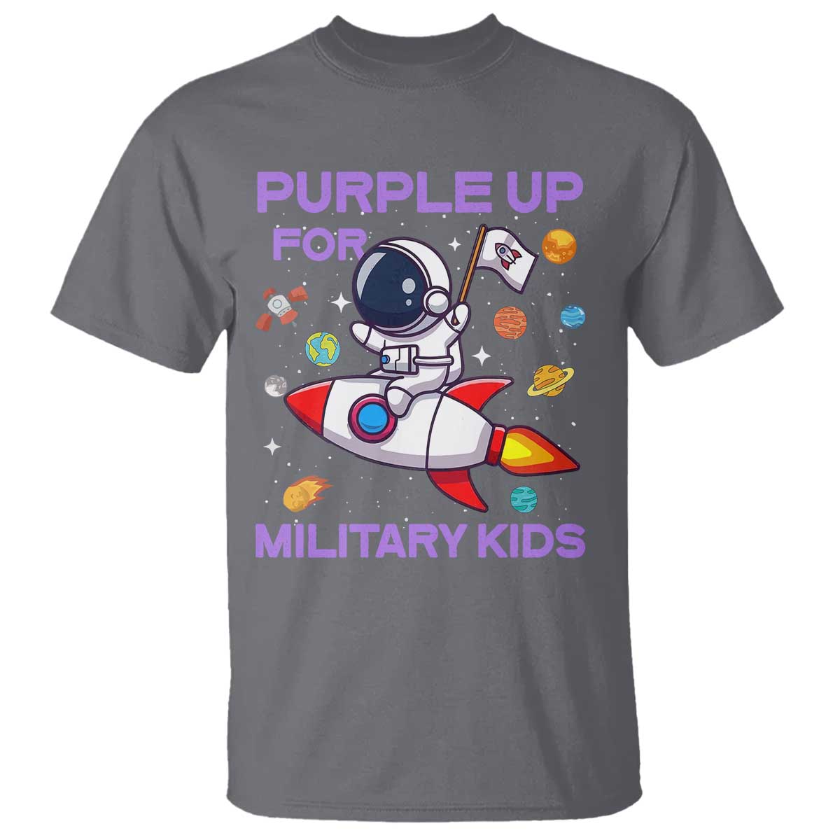 Purple Up For Military Kids T Shirt Military Child Month Astronaut Funny TS10 Charcoal Print Your Wear