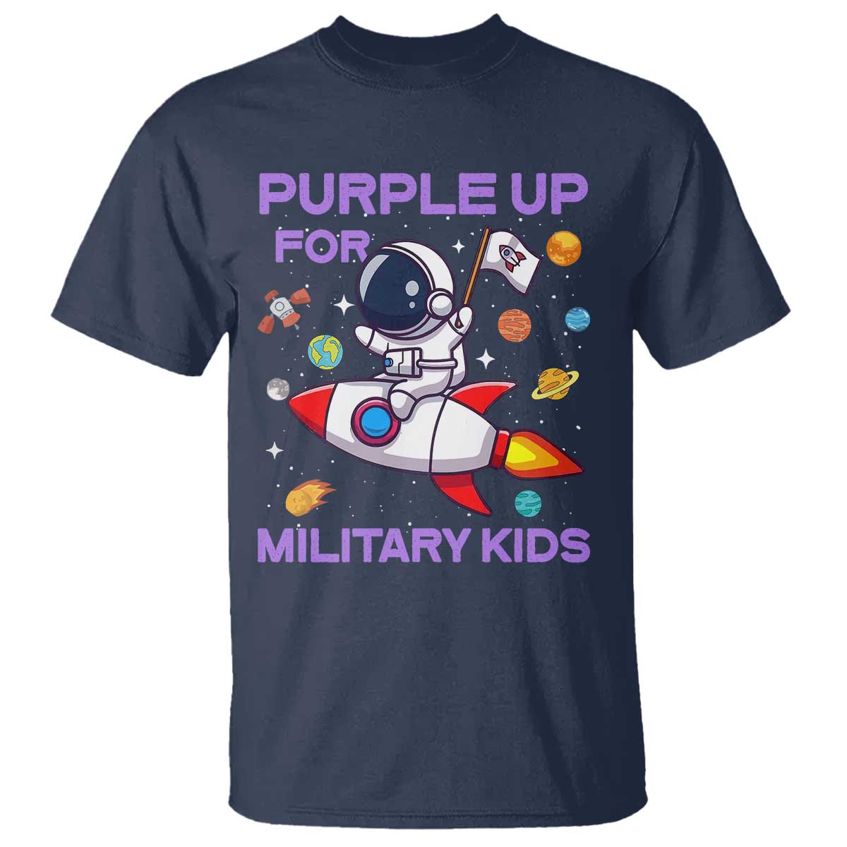 Purple Up For Military Kids T Shirt Military Child Month Astronaut Funny TS10 Navy Print Your Wear