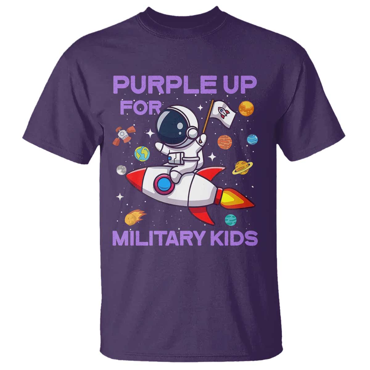 Purple Up For Military Kids T Shirt Military Child Month Astronaut Funny TS10 Purple Print Your Wear
