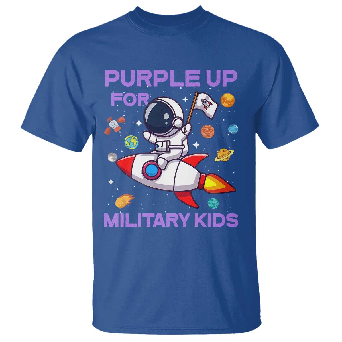 Purple Up For Military Kids T Shirt Military Child Month Astronaut Funny TS10 Royal Blue Print Your Wear
