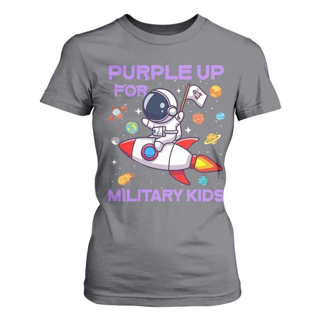 Purple Up For Military Kids T Shirt For Women Military Child Month Astronaut Funny TS10 Charcoal Print Your Wear