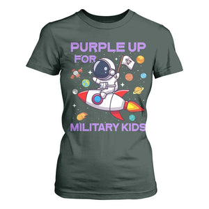 Purple Up For Military Kids T Shirt For Women Military Child Month Astronaut Funny TS10 Dark Forest Green Print Your Wear