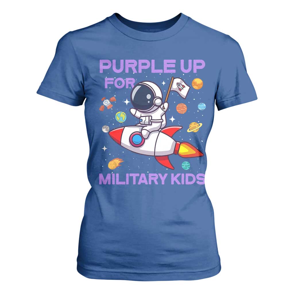 Purple Up For Military Kids T Shirt For Women Military Child Month Astronaut Funny TS10 Royal Blue Print Your Wear