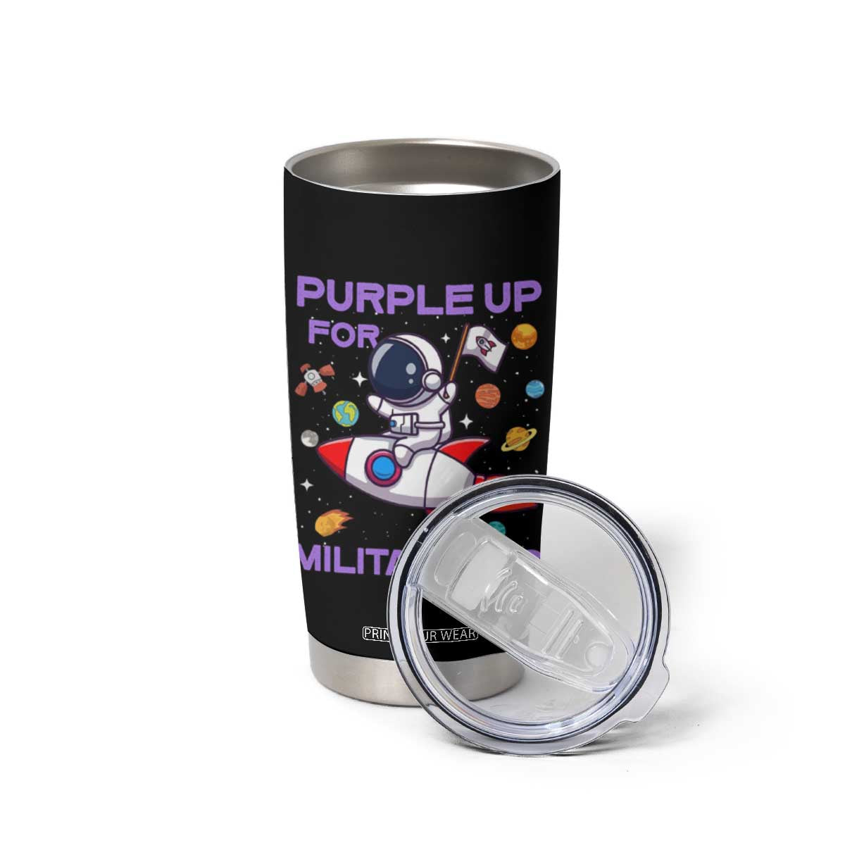 Purple Up For Military Kids Tumbler Cup Military Child Month Astronaut Funny TS10 Print Your Wear