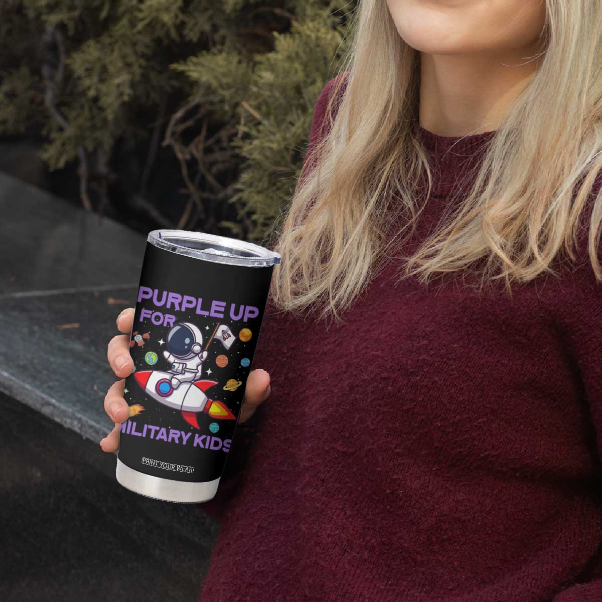 Purple Up For Military Kids Tumbler Cup Military Child Month Astronaut Funny TS10 Print Your Wear