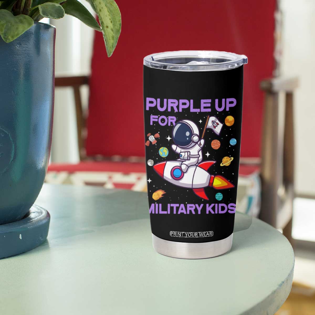 Purple Up For Military Kids Tumbler Cup Military Child Month Astronaut Funny TS10 Print Your Wear
