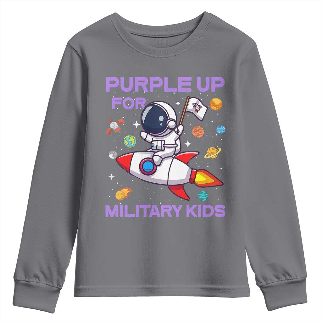 Purple Up For Military Kids Youth Sweatshirt Military Child Month Astronaut Funny TS10 Charcoal Print Your Wear