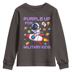 Purple Up For Military Kids Youth Sweatshirt Military Child Month Astronaut Funny TS10 Dark Chocolate Print Your Wear