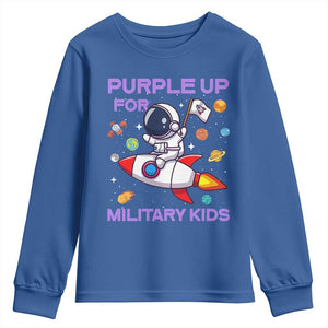 Purple Up For Military Kids Youth Sweatshirt Military Child Month Astronaut Funny TS10 Royal Blue Print Your Wear