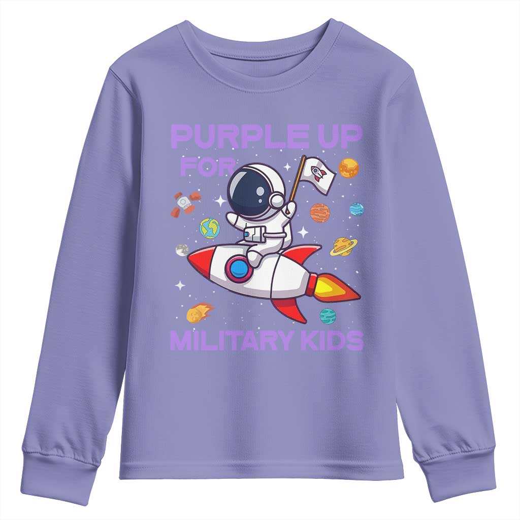 Purple Up For Military Kids Youth Sweatshirt Military Child Month Astronaut Funny TS10 Violet Print Your Wear