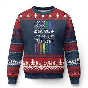 We The People No Kings In America Ugly Christmas Sweater LGBTQ Rainbow USA Flag Gay Pride LGBT Ally TS10 Navy Red Print Your Wear