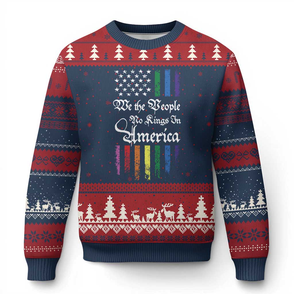 We The People No Kings In America Ugly Christmas Sweater LGBTQ Rainbow USA Flag Gay Pride LGBT Ally TS10 Navy Red Print Your Wear