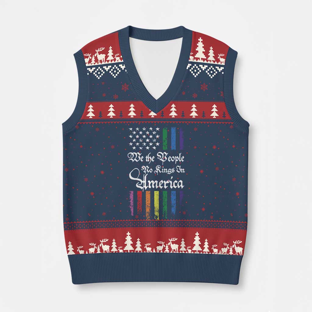 We The People No Kings In America V-Neck Knit Sweater Vest LGBTQ Rainbow USA Flag Gay Pride LGBT Ally TS10 Navy Red Print Your Wear
