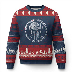 When Tyranny Becomes Law Rebellion Becomes Duty Ugly Christmas Sweater We The People 1776 American Flag TS10 Navy Red Print Your Wear