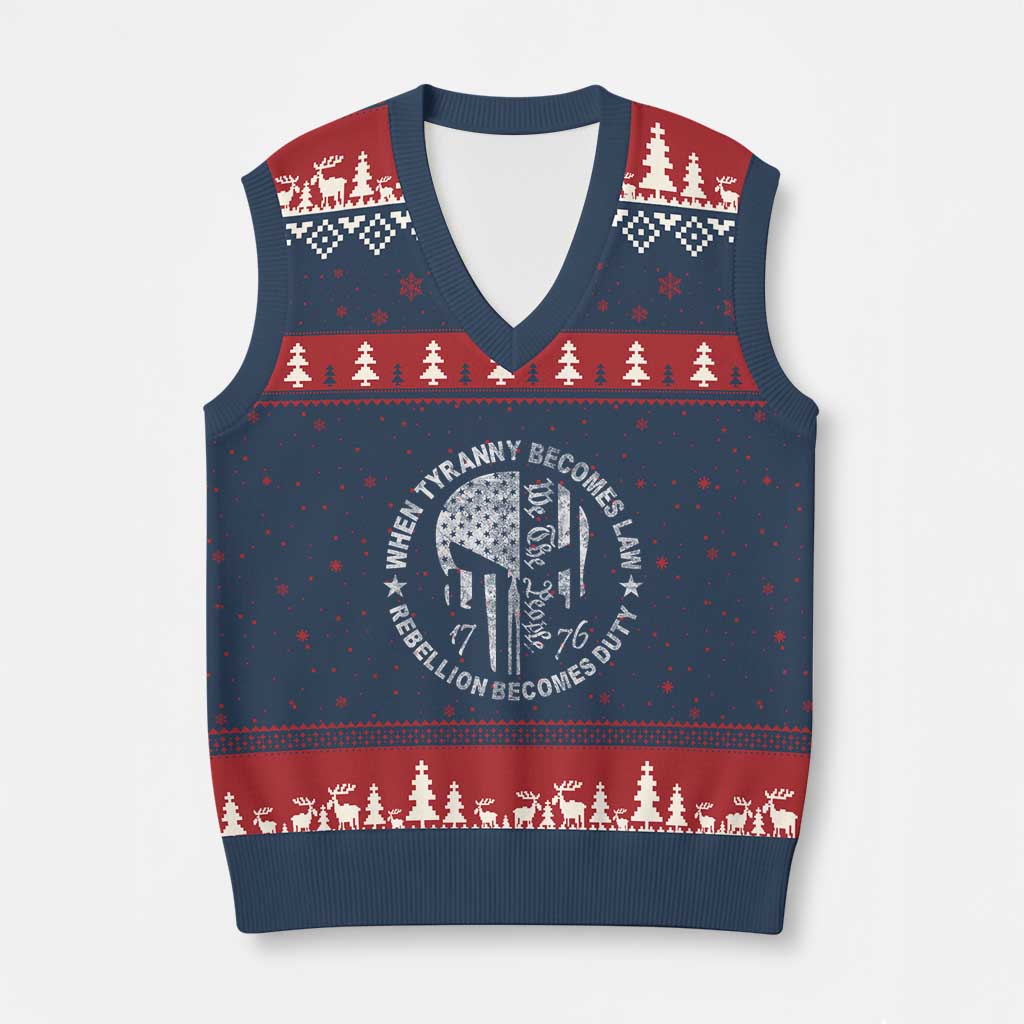 When Tyranny Becomes Law Rebellion Becomes Duty V-Neck Knit Sweater Vest We The People 1776 American Flag TS10 Navy Red Print Your Wear
