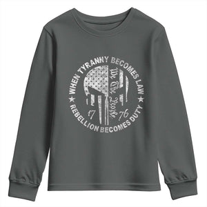 When Tyranny Becomes Law Rebellion Becomes Duty Youth Sweatshirt We The People 1776 American Flag TS10 Dark Heather Print Your Wear