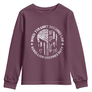 When Tyranny Becomes Law Rebellion Becomes Duty Youth Sweatshirt We The People 1776 American Flag TS10 Maroon Print Your Wear