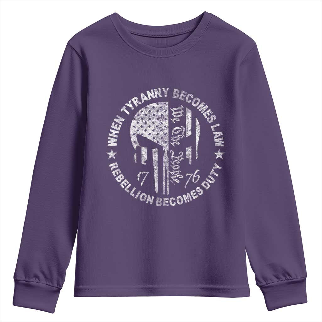 When Tyranny Becomes Law Rebellion Becomes Duty Youth Sweatshirt We The People 1776 American Flag TS10 Purple Print Your Wear