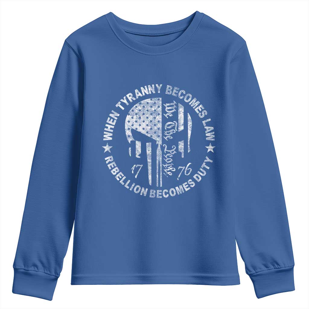 When Tyranny Becomes Law Rebellion Becomes Duty Youth Sweatshirt We The People 1776 American Flag TS10 Royal Blue Print Your Wear