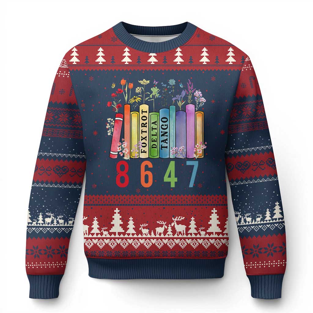 Retro 8647 Ugly Christmas Sweater Foxtrots Delta Tangos Book Flower TS10 Navy Red Print Your Wear
