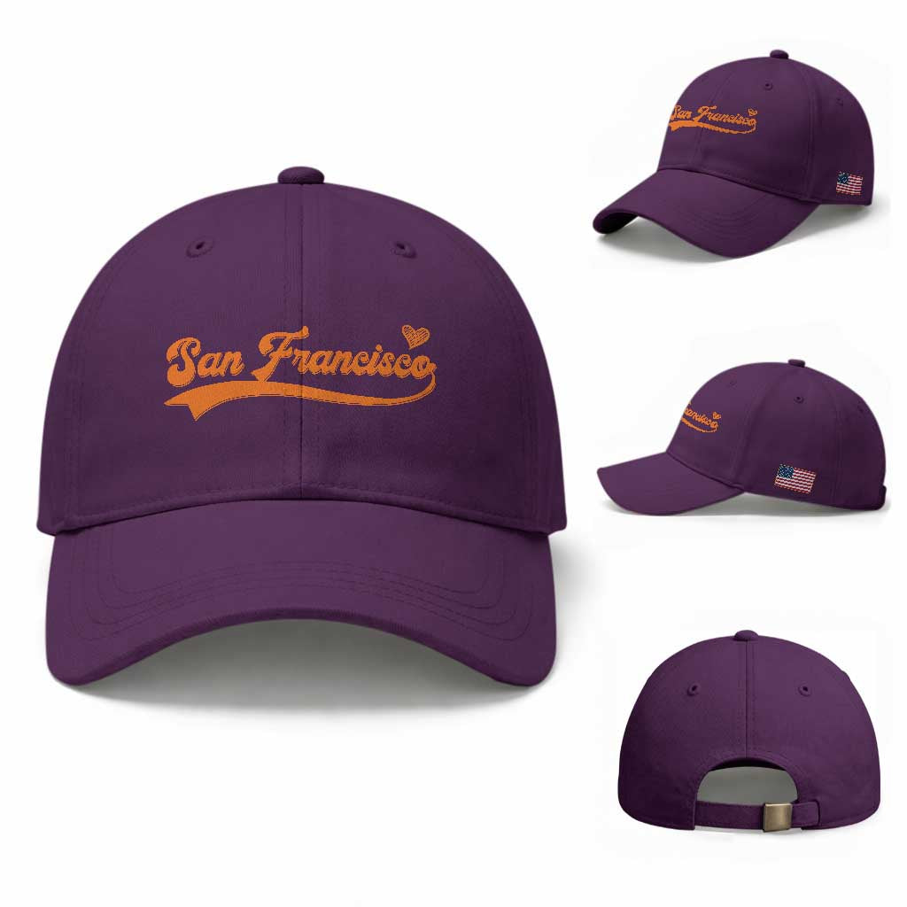 San Francisco Baseball Cap SF Varsity California Script Vintage Sports Jersey Style TS10 Baseball Cap Universal Fit Purple Print Your Wear