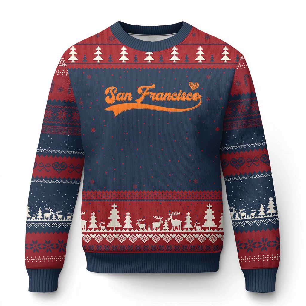 San Francisco Ugly Christmas Sweater SF Varsity California Script Vintage Sports Jersey Style TS10 Navy Red Print Your Wear