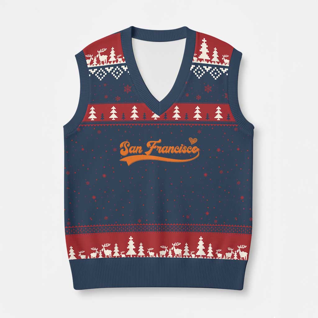 San Francisco V-Neck Knit Sweater Vest SF Varsity California Script Vintage Sports Jersey Style TS10 Navy Red Print Your Wear