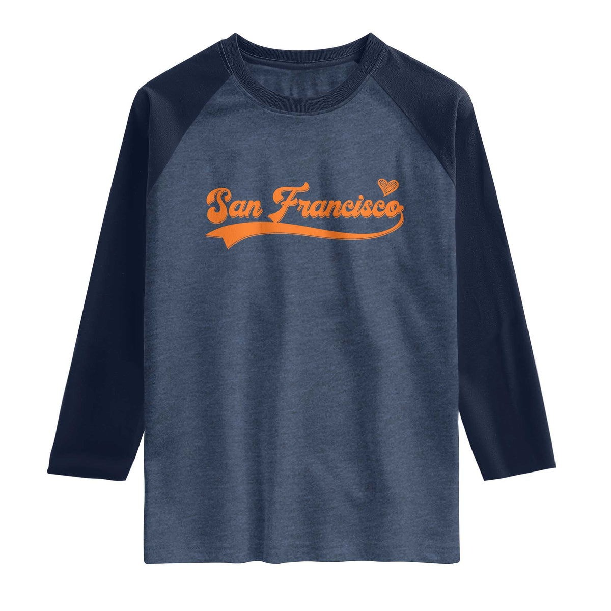 San Francisco Raglan Shirt SF Varsity California Script Vintage Sports Jersey Style TS10 Heather Denim Navy Print Your Wear