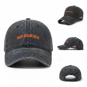 San Francisco Washed Cotton Baseball Cap California SF Varsity Vintage Sports Jersey Style TS10 Washed Cap Universal Fit Dark Gray Print Your Wear