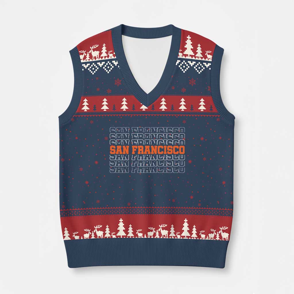 Vintage San Francisco V-Neck Knit Sweater Vest California SF Retro Sports Style TS10 Navy Red Print Your Wear