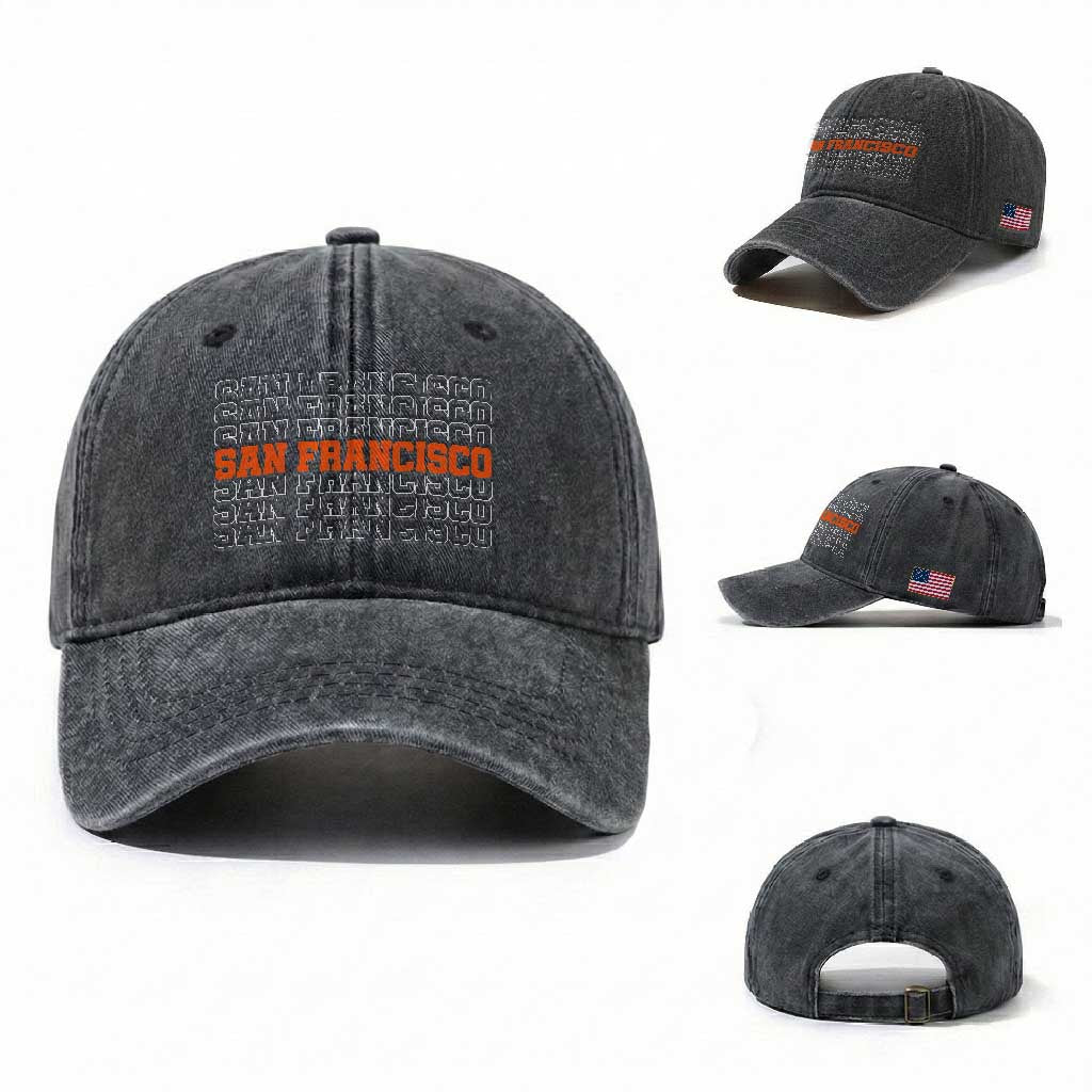 Vintage San Francisco Washed Cotton Baseball Cap California SF Retro Sports Style TS10 Washed Cap Universal Fit Dark Gray Print Your Wear
