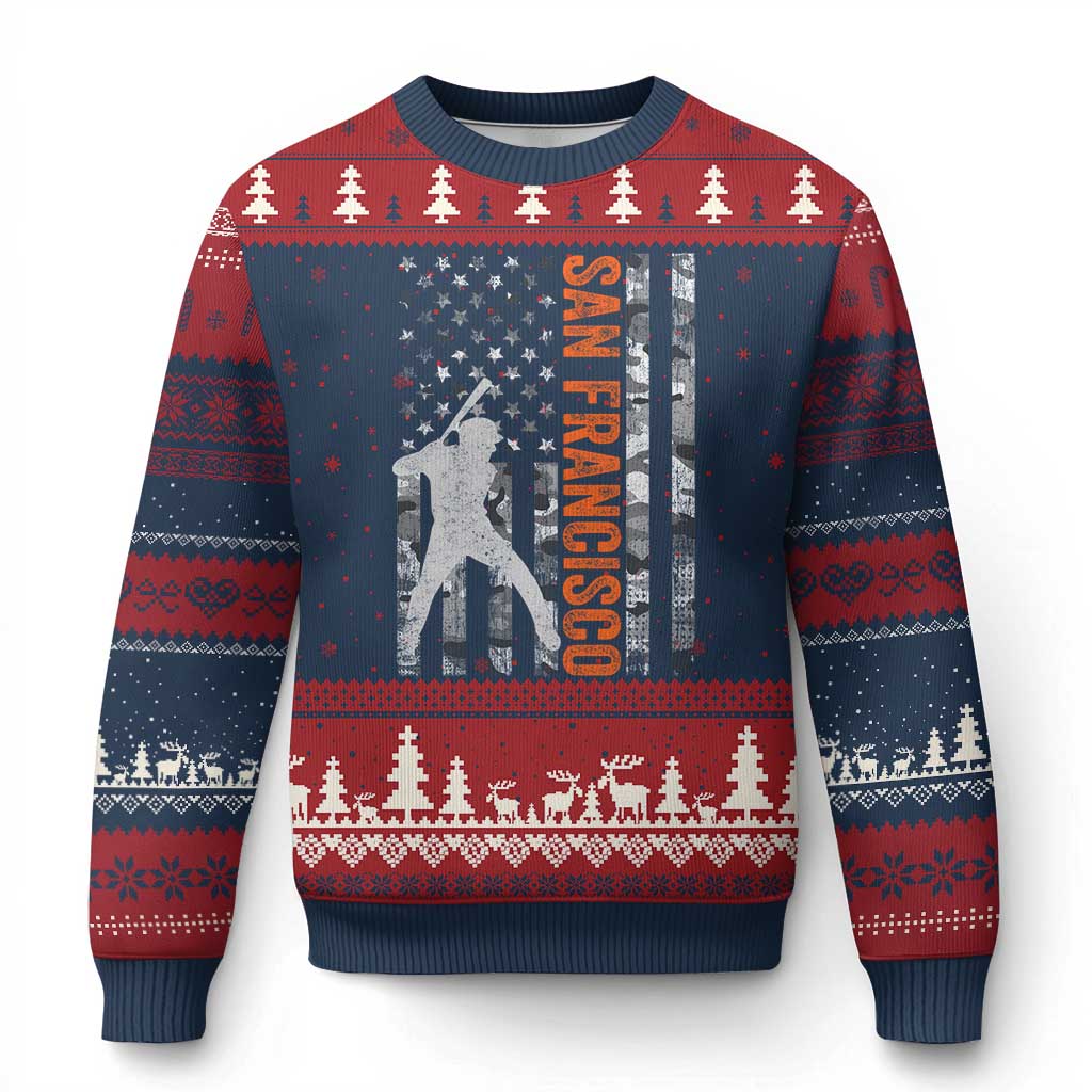 San Francisco Ugly Christmas Sweater SF Baseball Player American Flag USA Camo Patriotic TS10 Navy Red Print Your Wear