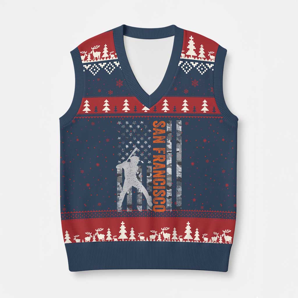 San Francisco V-Neck Knit Sweater Vest SF Baseball Player American Flag USA Camo Patriotic TS10 Navy Red Print Your Wear