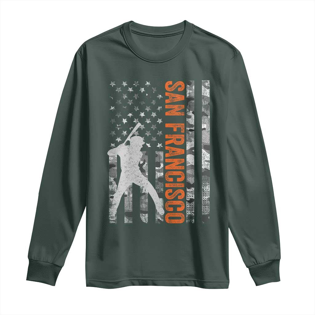 San Francisco Long Sleeve Shirt SF Baseball Player American Flag USA Camo Patriotic TS10 Dark Forest Green Print Your Wear