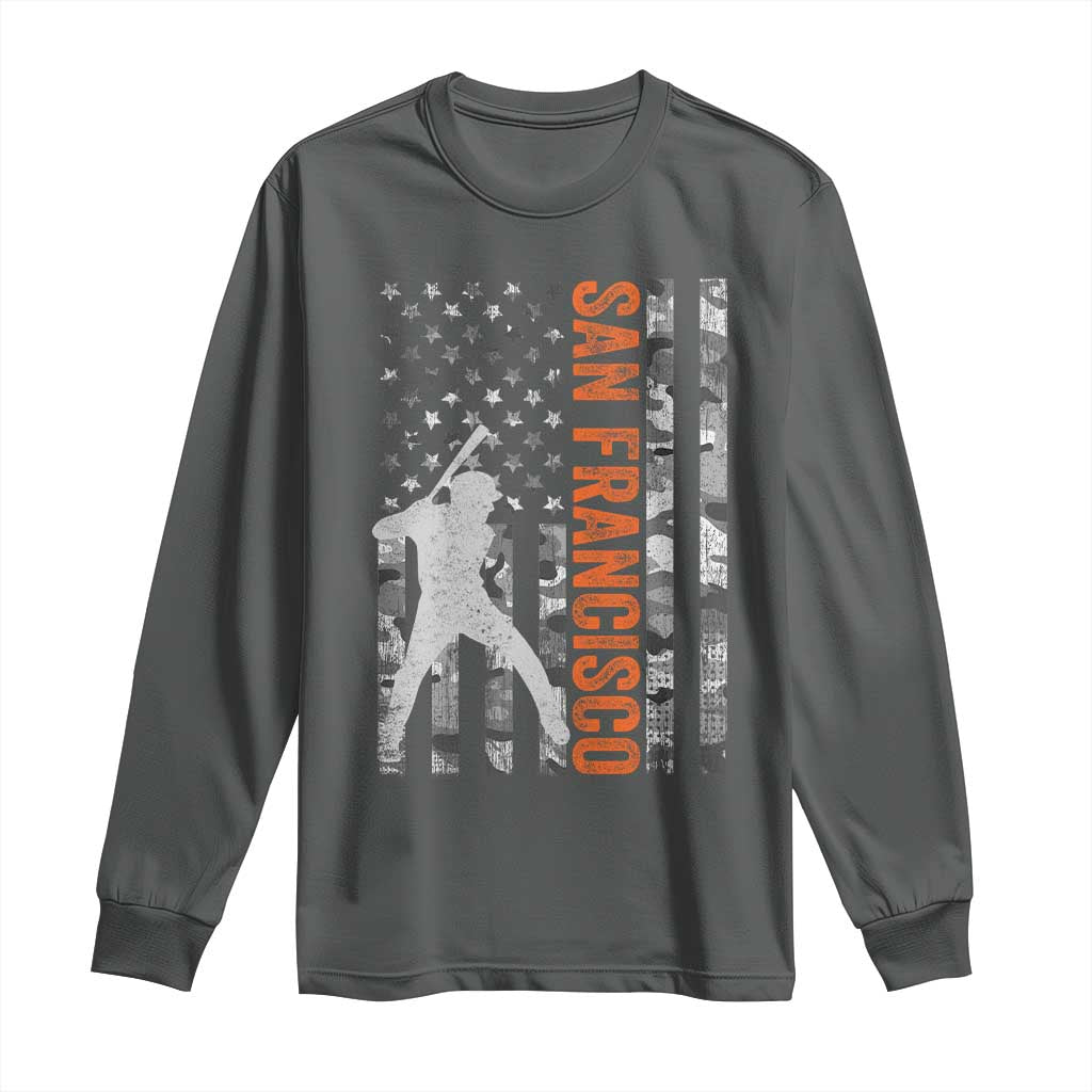 San Francisco Long Sleeve Shirt SF Baseball Player American Flag USA Camo Patriotic TS10 Dark Heather Print Your Wear