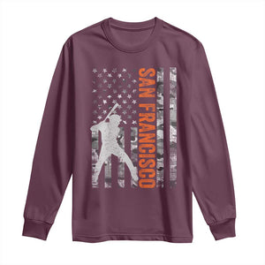 San Francisco Long Sleeve Shirt SF Baseball Player American Flag USA Camo Patriotic TS10 Maroon Print Your Wear