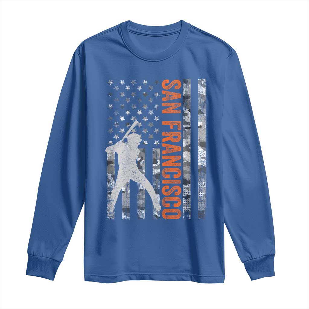 San Francisco Long Sleeve Shirt SF Baseball Player American Flag USA Camo Patriotic TS10 Royal Blue Print Your Wear