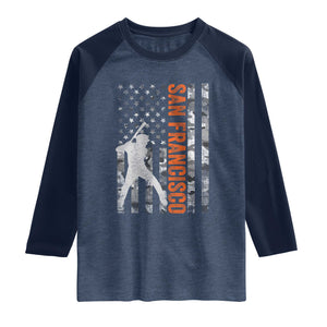San Francisco Raglan Shirt SF Baseball Player American Flag USA Camo Patriotic TS10 Heather Denim Navy Print Your Wear