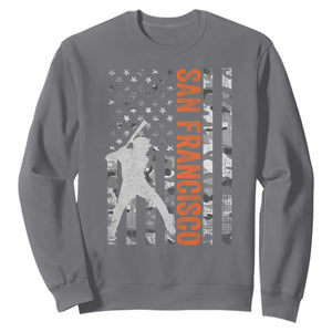 San Francisco Sweatshirt SF Baseball Player American Flag USA Camo Patriotic TS10 Charcoal Print Your Wear