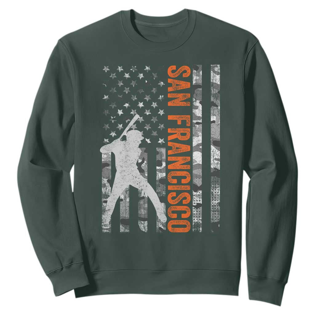 San Francisco Sweatshirt SF Baseball Player American Flag USA Camo Patriotic TS10 Dark Forest Green Print Your Wear