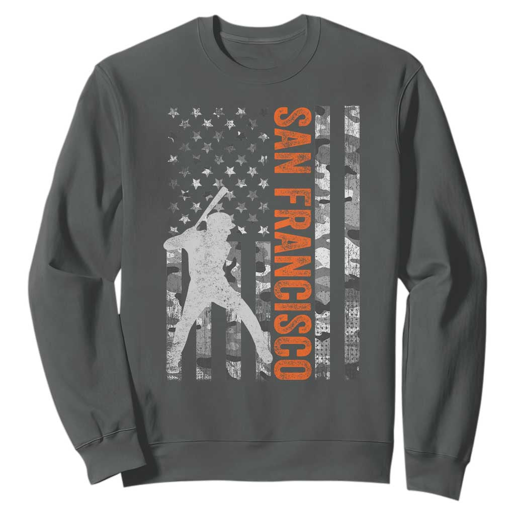 San Francisco Sweatshirt SF Baseball Player American Flag USA Camo Patriotic TS10 Dark Heather Print Your Wear