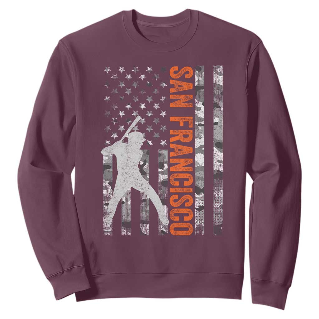 San Francisco Sweatshirt SF Baseball Player American Flag USA Camo Patriotic TS10 Maroon Print Your Wear