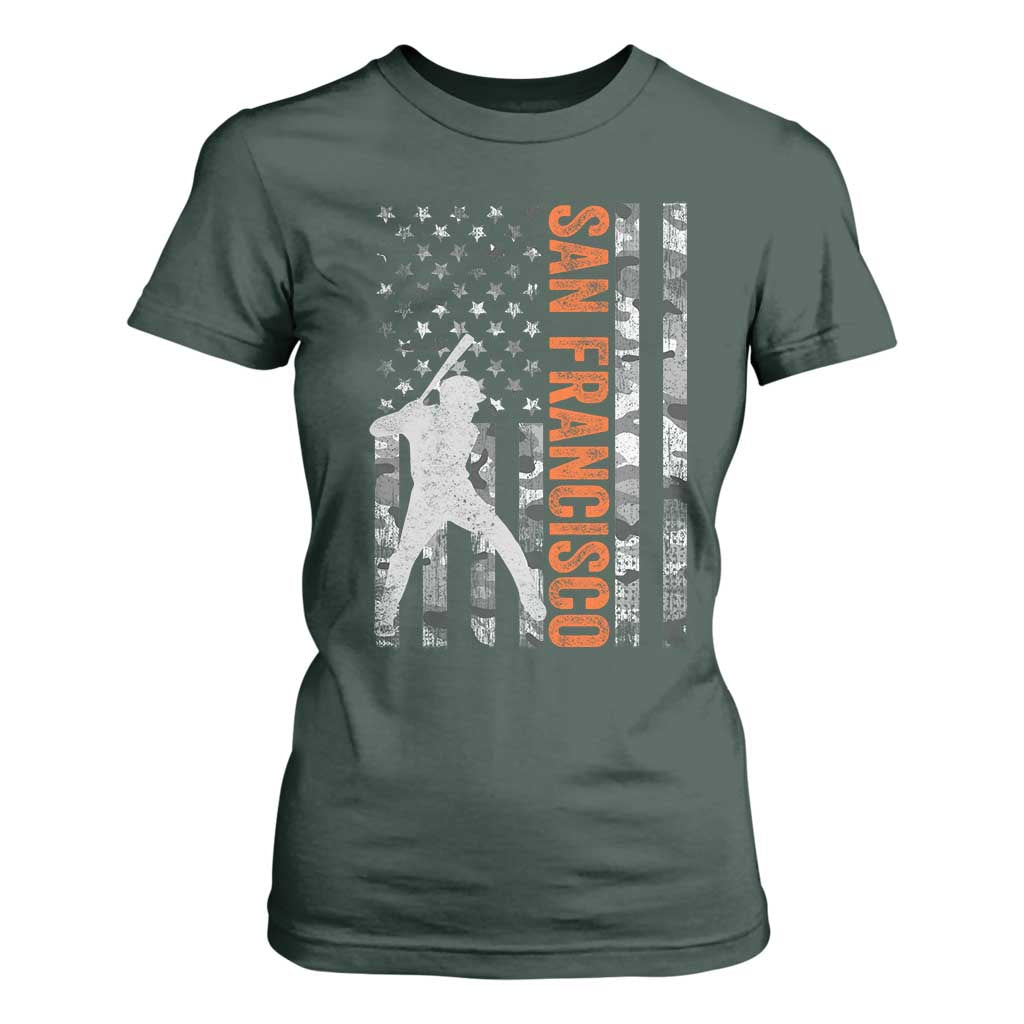 San Francisco T Shirt For Women SF Baseball Player American Flag USA Camo Patriotic TS10 Dark Forest Green Print Your Wear