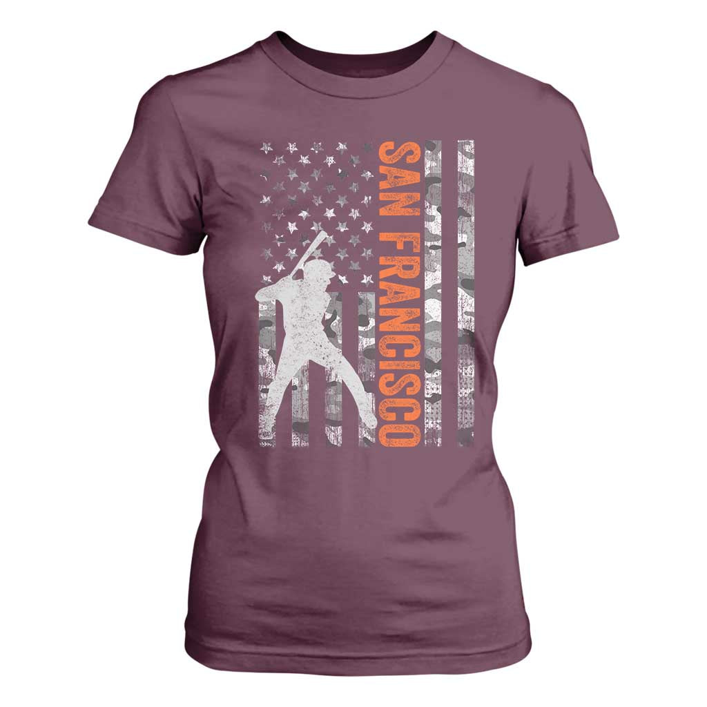 San Francisco T Shirt For Women SF Baseball Player American Flag USA Camo Patriotic TS10 Maroon Print Your Wear