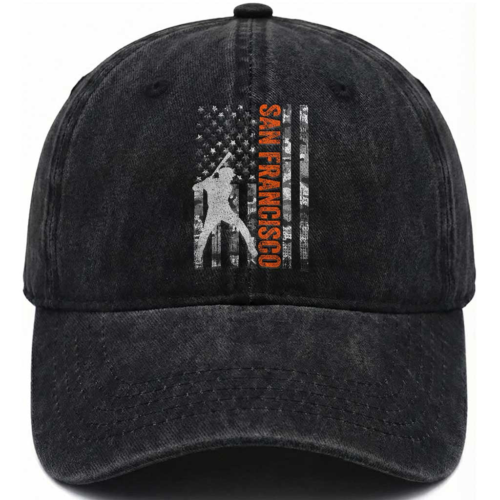 San Francisco Washed Cotton Baseball Cap SF Baseball Player American Flag USA Camo Patriotic TS10 Print Your Wear