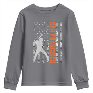 San Francisco Youth Sweatshirt SF Baseball Player American Flag USA Camo Patriotic TS10 Charcoal Print Your Wear