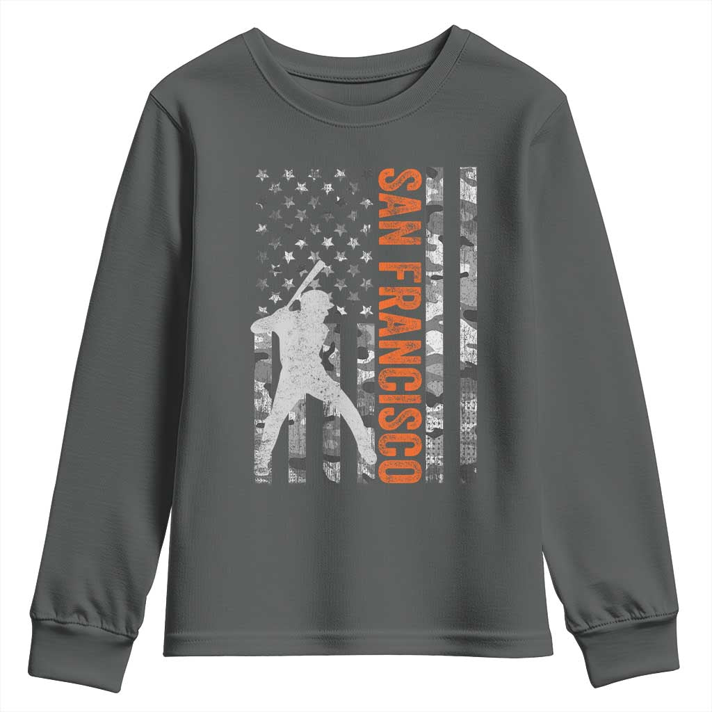 San Francisco Youth Sweatshirt SF Baseball Player American Flag USA Camo Patriotic TS10 Dark Heather Print Your Wear