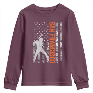 San Francisco Youth Sweatshirt SF Baseball Player American Flag USA Camo Patriotic TS10 Maroon Print Your Wear