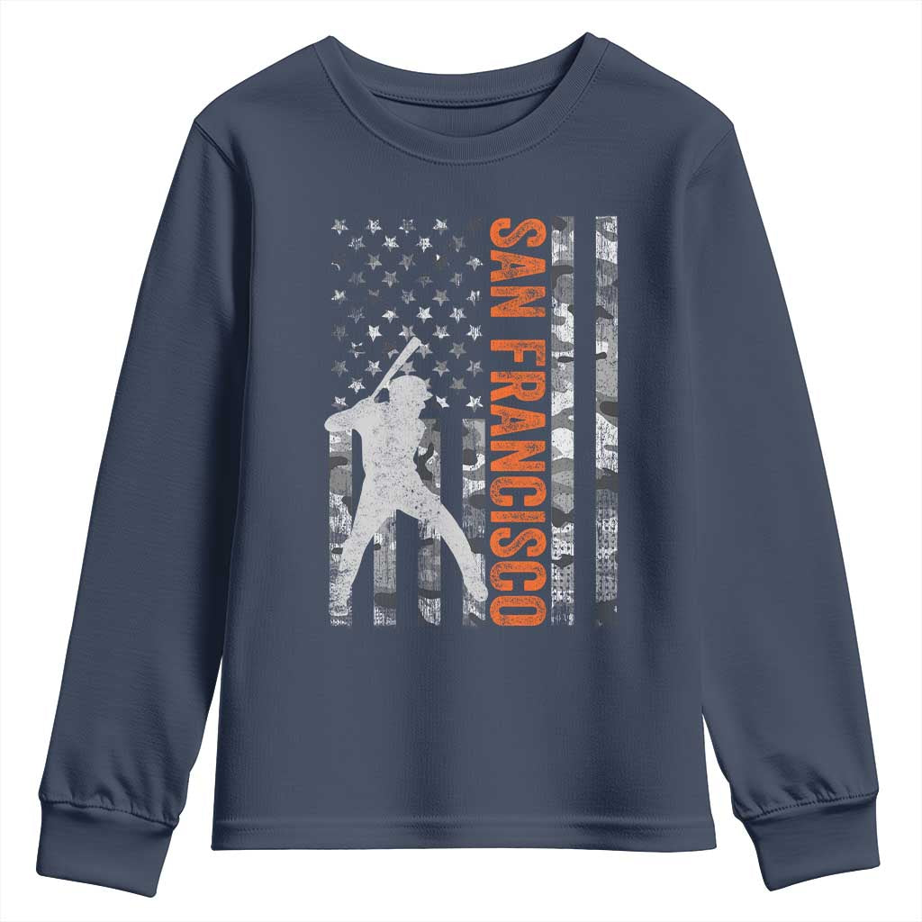 San Francisco Youth Sweatshirt SF Baseball Player American Flag USA Camo Patriotic TS10 Navy Print Your Wear