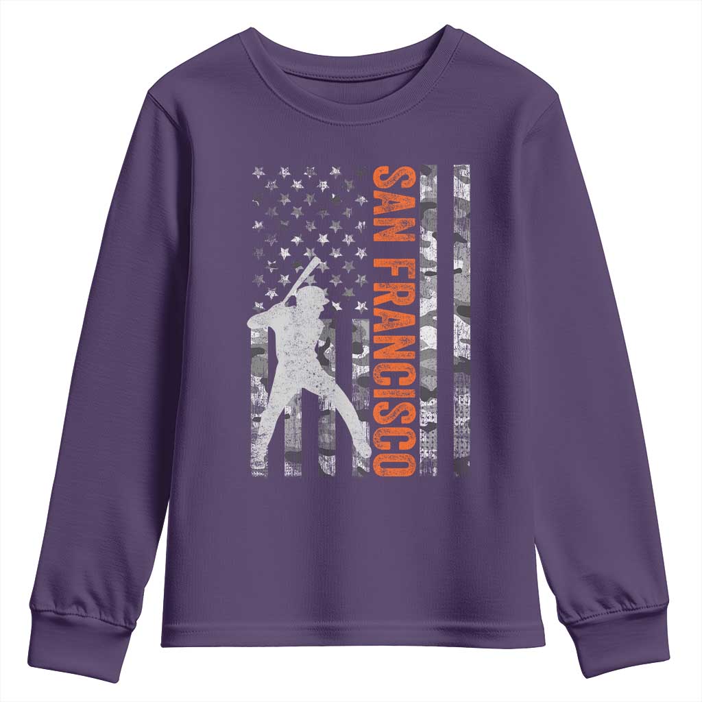 San Francisco Youth Sweatshirt SF Baseball Player American Flag USA Camo Patriotic TS10 Purple Print Your Wear